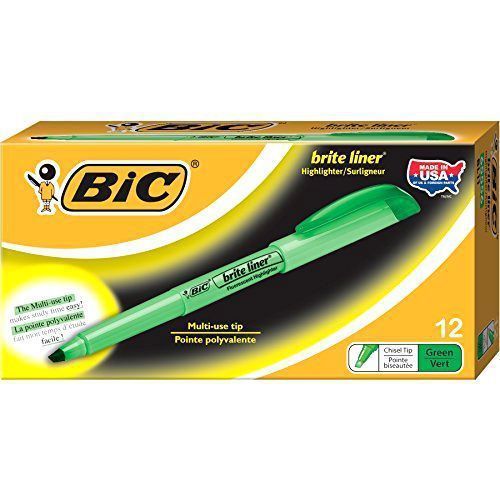 BIC Brite Liner Highlighter, Chisel Tip, Green, 12-Count (3 packs)