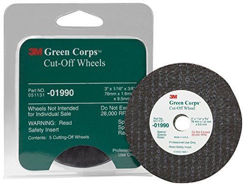New 3M 01990 Green Corps 3 x 1/16 x 3/8 Cut-Off Wheel (5 Wheels Included)