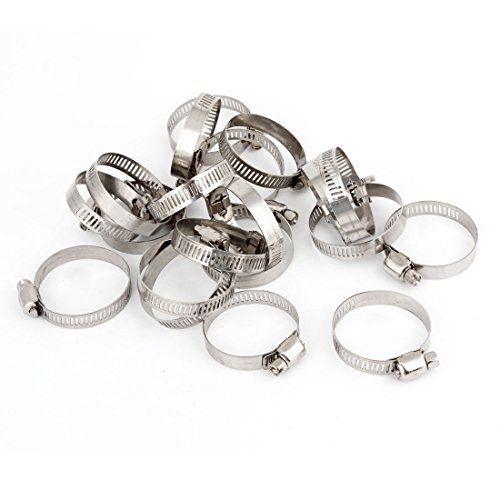 uxcell 20 Pcs 25mm-38mm Hose Clamp Metal Adjustable Band Click Silver Tone