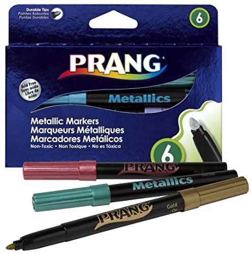 Prang Metallic Markers, Bullet Tip, 6 Color Set, Pink, Blue, Green, Purple, Silv