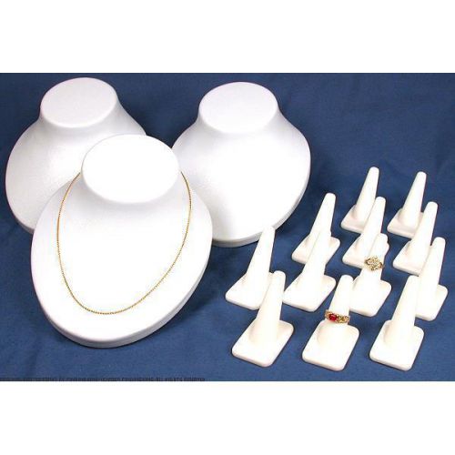15 Necklace Bust Ring Finger Display Showcase White