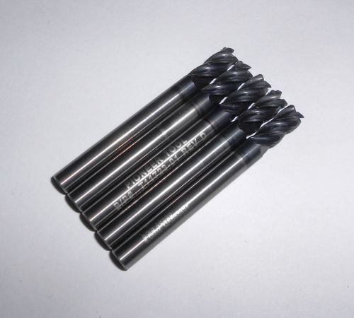 Lot of 5 SGS 6mm Dia 4 Flu Carbide Single End .015 Chamfer AlTiN Variable Helix