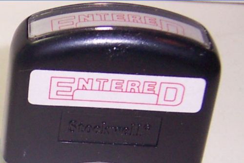 Stockwell Self Inking &#034;Entered&#034; Office Stamp With Cover &amp; Stamp Stand Red Ink