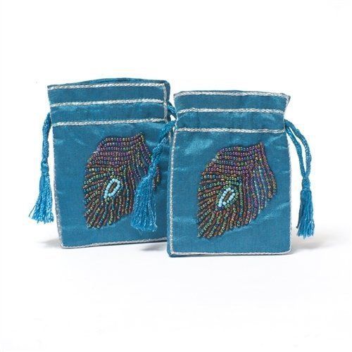 Sitara Collections® Set of Two Blue Embroidered Jewelry Pouches - 3&#034; x 4&#034;