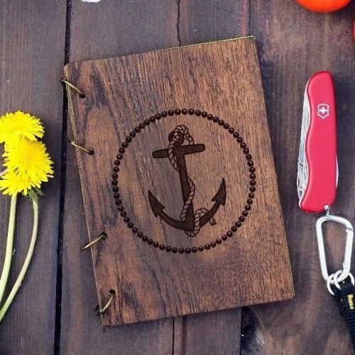 Vintage Anchor wooden (oak) notebook / travelbook / sketchbook on split rings