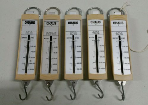 Lot of 5 OHAUS 50N / 500,000 Dynes Metric Spring Scale / Balance - Newtons