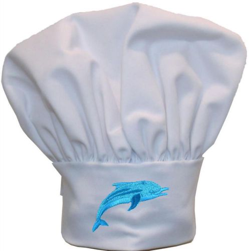 Tropical Blue Dolphin Chef Hat Ocean Marine Mammal Vacation Monogram White Avail