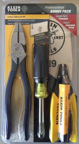 Klein tools 5-piece tool &amp; test kit 96005 pliers screwdriver stripper tester bag for sale