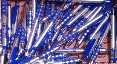 10 New Misprint Ballpoint Retractable Ink Pens, Silver and Dark Blue (Black Ink)