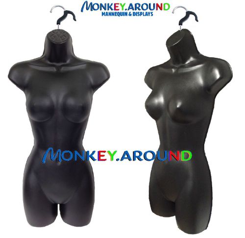 +2 Female Mannequin Black Body Form + 2 Hanger Display&#039;s Women Dress Shirt Pants