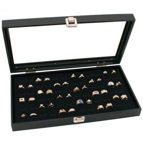 Glass Top Black Jewelry Display Case 144 Slot Ring Tray