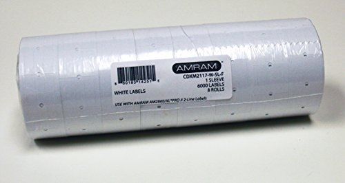 Amram 2 Line 21x17 White Stock Pricing/Marking Labels, 1 Sleeve of 8 Rolls/6,000