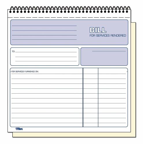 Tops 2-part carbonless bill for services rendered book 8.5 x 8.25 inches 50 s... for sale