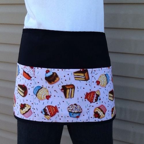 Black Cupcake server waitress waist apron 3 pocket  restaurant cafe Classyaprons