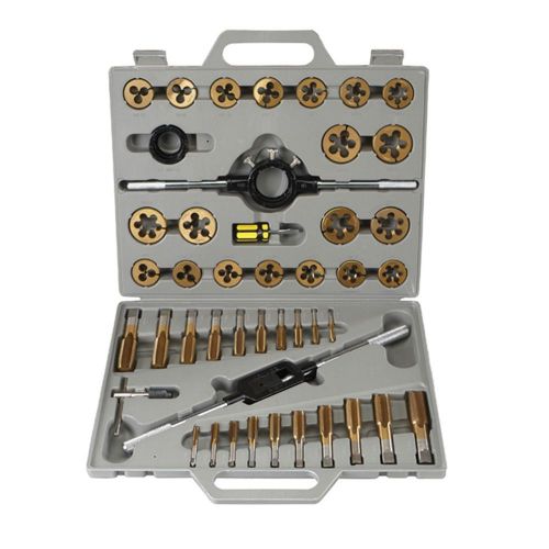 45 piece titanium nitride coated alloy steel metric tap &amp; die set case included! for sale