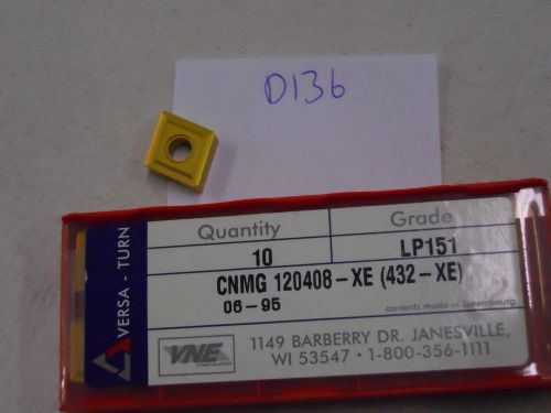 10 new versa-turn cnmg 432-xe carbide inserts. grade: lp151.  {d136} for sale
