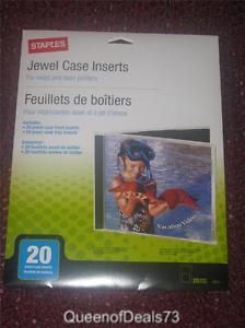 Staples 20 Sheets Jewel Case Inserts for Inkjet Laser Printers 33012 NEW FASTSHI