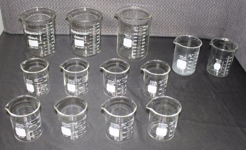 Fisherbrand Kimax Pyrex glass beakers 1000mL 400mL 250mL Lot of 13
