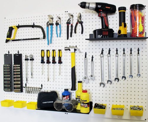WallPeg  pegboard panels, shelves, bins, locking peg hooks for tool storage 48 W