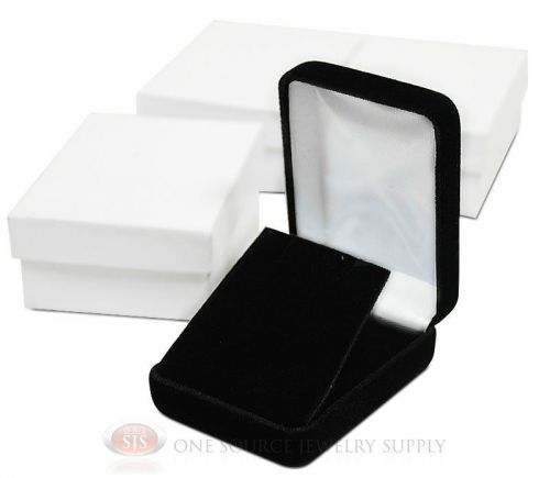 3 Piece Pendant Earring Black Velvet Jewelry Boxes 2 1/4&#034;W x 3&#034;D x 1 1/4&#034;H