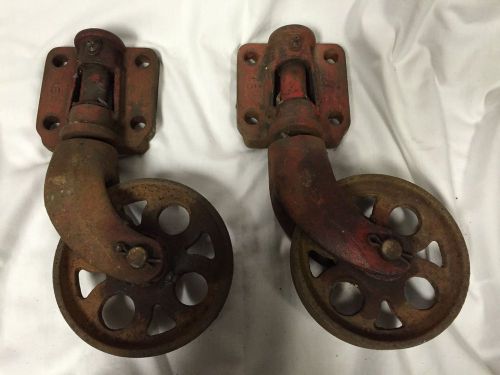 2 large vintage heavy duty cast iron &amp; steel industrial casters-steampunk for sale
