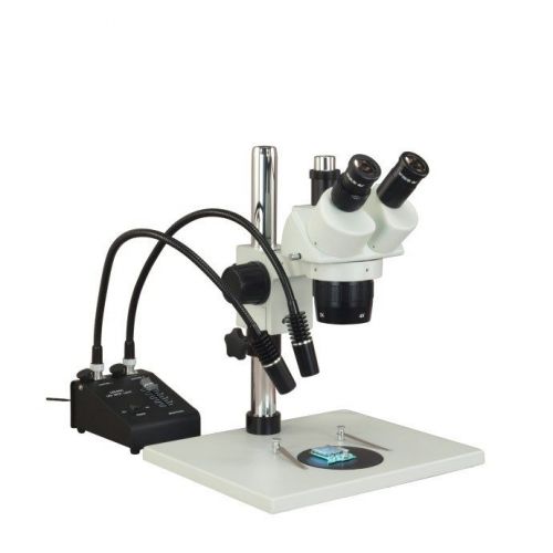 Trinocular 20X-40X Stereo Microscope Table Stand + 6W Dual LED Gooseneck Light