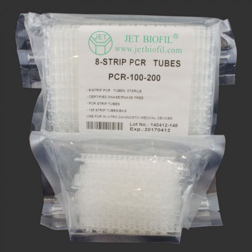 0.2 mL PCR, 8 Tube Strips w/ Separate Flat Cap Strip, bag of 125