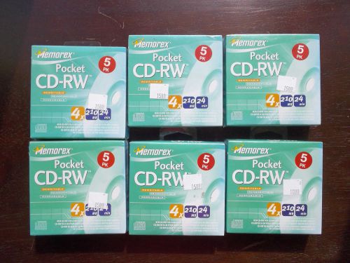 lot of 6 5-pack Memorex CD-RW pocket rewritable disks (total-30 disks)