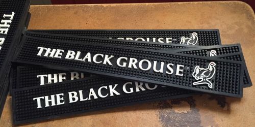 The Black Grouse Whiskey Bar Rail Mat Black &amp; White rubber rooster chicken pour