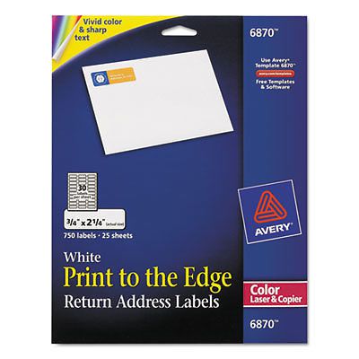 Color Printing Mailing Labels, 3/4 x 2 1/4, White, 750/PK 6870