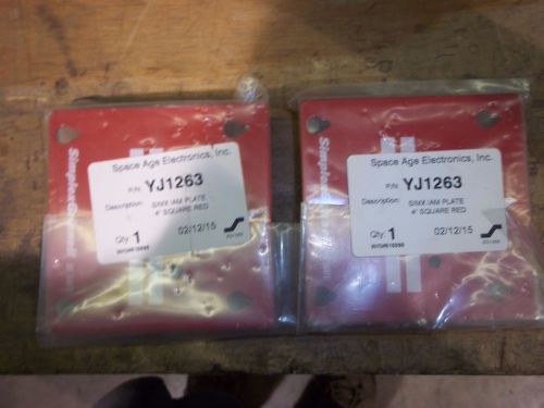lot of 2 SPACE AGE ELECTRONICS YJ1263 SIMX IAM PLATE 4&#034; SQUARE RED- new in bag !