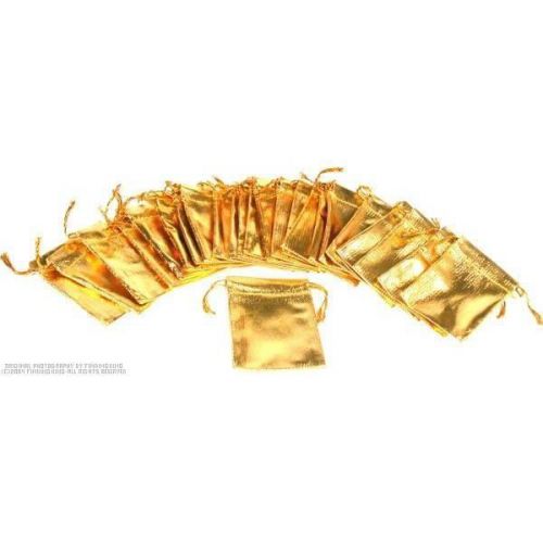 24 Gold Metallic Drawstring Jewelry Pouches 1 3/4&#034;