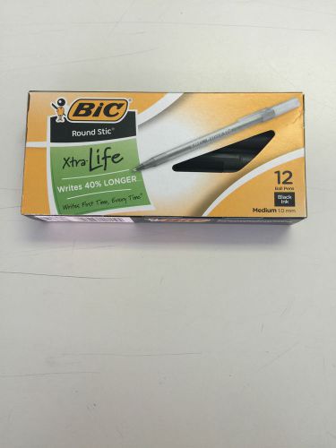 Bic GSM11BK Round Stic Ballpoint Pen, Medium Point, Black Ink, Dozen