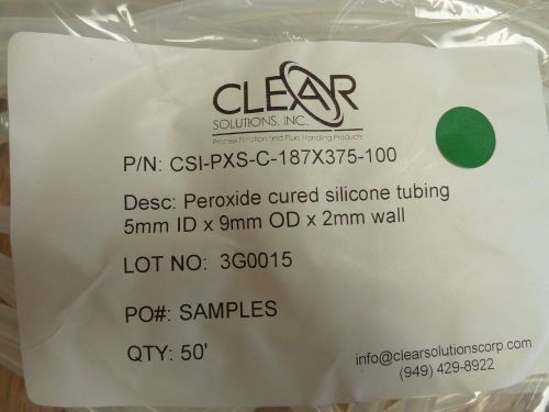 Silicone tubing, Peroxide cured, 5mm ID X 9mmOD X 2mm Wall, 50FT.