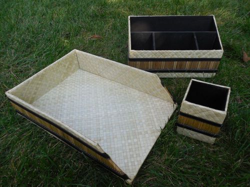 Bamboo Desk Organizer Set from Pier 1~Three Pieces~Neutral Colors~Gently Used