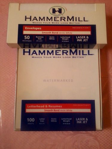Letterhead/ Resume Paper 100ct.&amp; Envelopes 50ct, HammerMill Arctic White, 24lb.