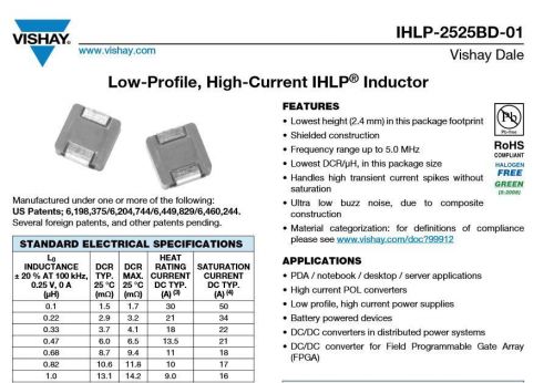 100PCS Vishay IHLP2525CZER100M01 10uH Low Profile, High-Current Inductor