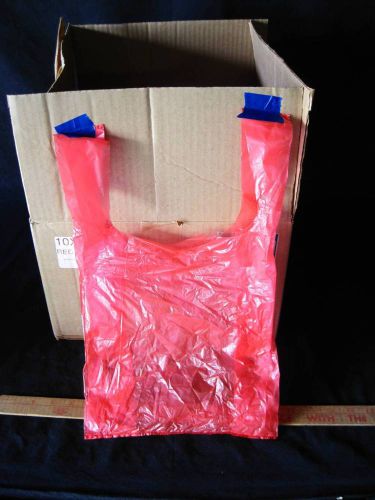 Recycled Plastic SM Shopping Bags w/ Handles Christmas Red 10&#034; x 5&#034; X 2&#034;6 U.S.A.