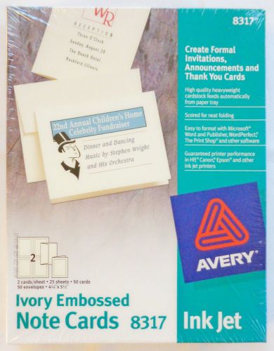 Avery NEW 8317 Ivory Embossed Ink Jet Note Cards (Total of 50 With Envelopes)