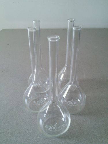 Lot of 5 Pyrex 200ml Glassware Lab Glass Class A Volumetric Flask