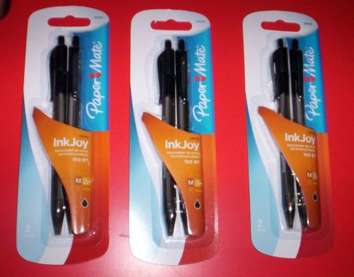 Paper Mate Inkjoy 100RT Pens ~ Black Ink~, M 1.0mm ball point~LOT OF 3 PACKS