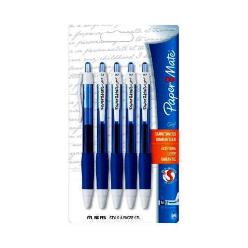 Sanford Papermate Gel Pens Retractable, 0.7mm, Medium Point, 5-Pack Bluez