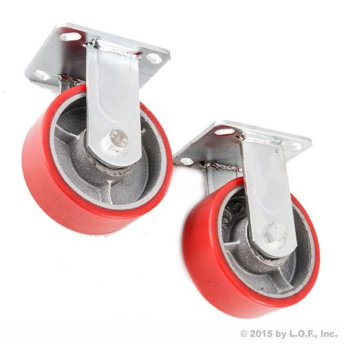 2 red heavy duty caster set 5&#034; wheels dbl ball bearing no mark iron hub non skid for sale