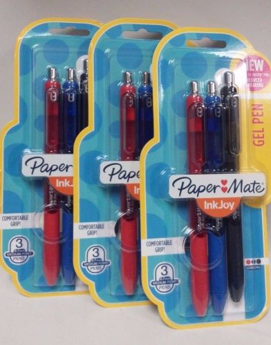 3 Pack Paper Mate Inkjoy Gel Pens,  Medium Point, .7 mm, 3 Asst Colors Ea