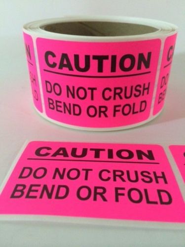 50 2&#034; X 3&#034;CAUTION DO NOT CRUSH BEND OR FOLD STICKER LABEL NEW PINK NEON