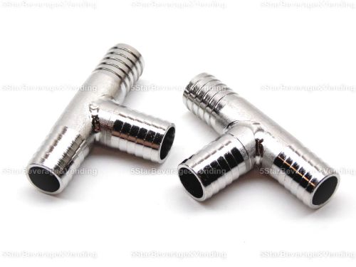 (2) FOOD GRADE STAINLESS STEEL 1/2&#034; x 1/2&#034; x 1/2&#034; BARB T TEE HOSE FITTING SPLICE