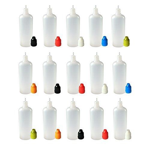 510 central 100ml ldpe plastic bottle - long thin tip w. childproof cap - 15 for sale