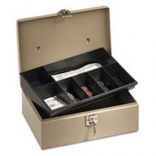 Lock&#039;n Latch Steel Cash Box w/7 Compartments, Key Lock, Pebble Beige