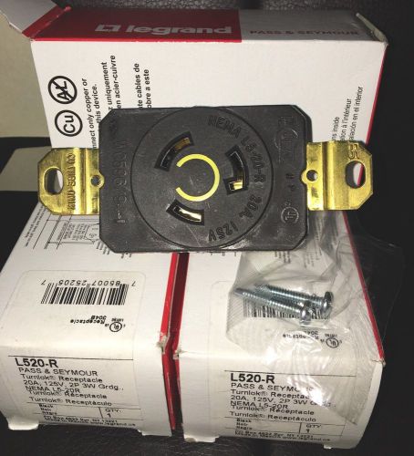 (4) new pass &amp; seymour l520-r turnlock receptacle l5-20r • 20a 125vac 2p 3w grdg for sale