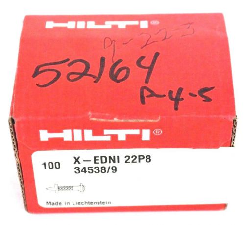 BOX OF 100 NEW HILTI X-EDNI 22P8 PIN NAIL FASTENERS 34538/9